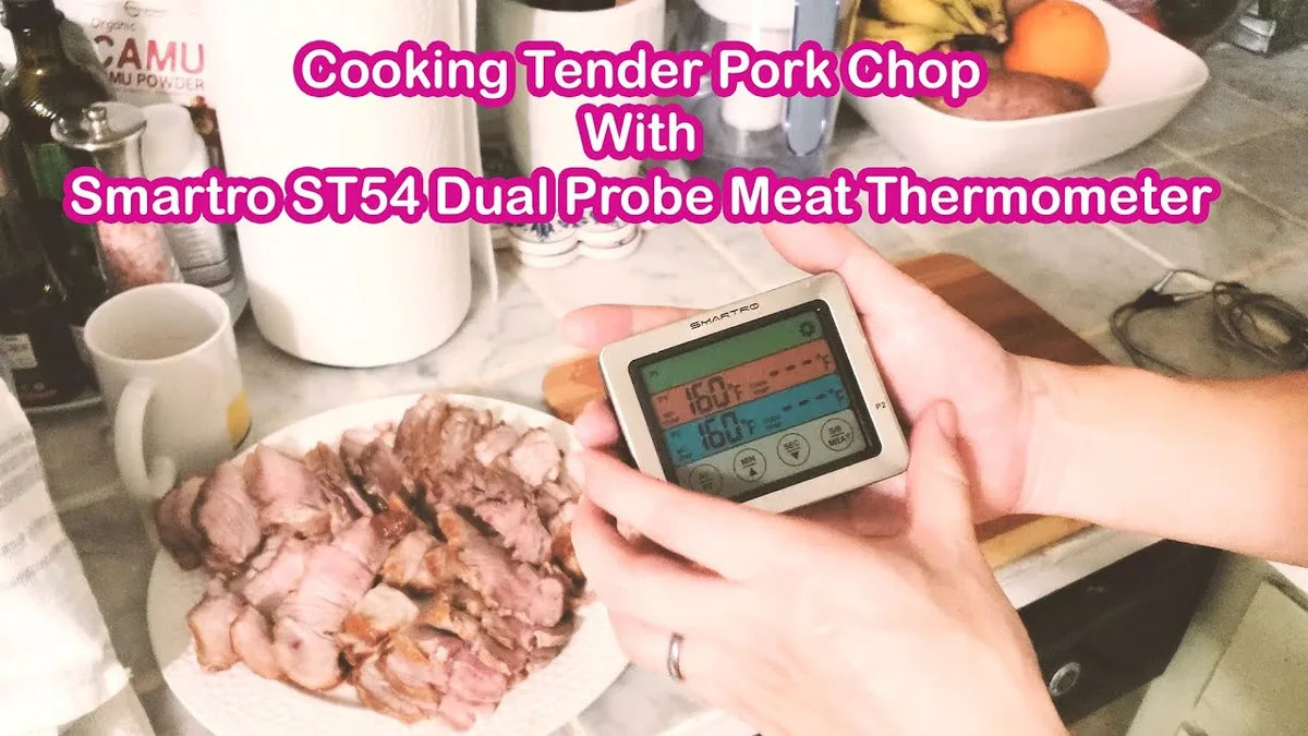 meat thermometer in pork chop