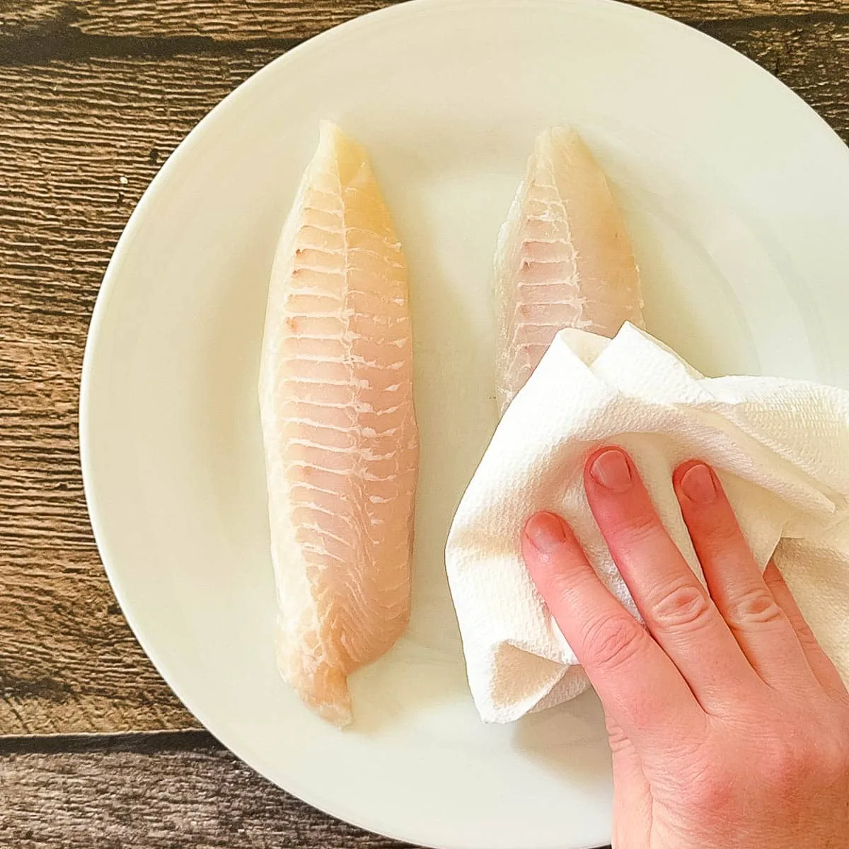 patting tilapia dry